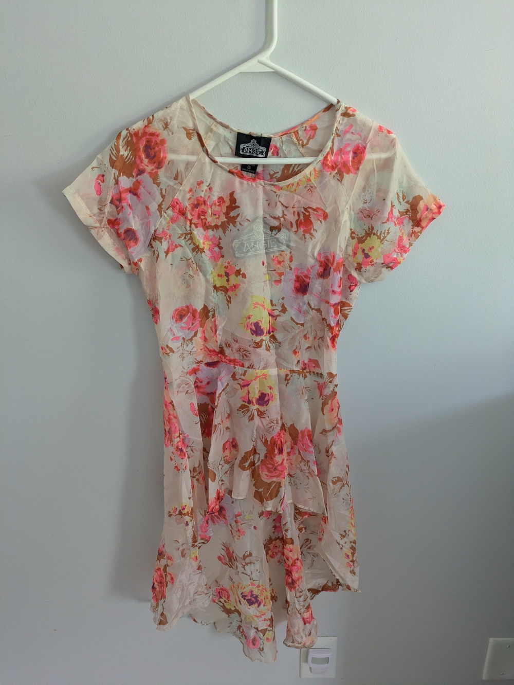 NWT Angie Sheer Floral High Low Top Size S Ruffle Mini Dress